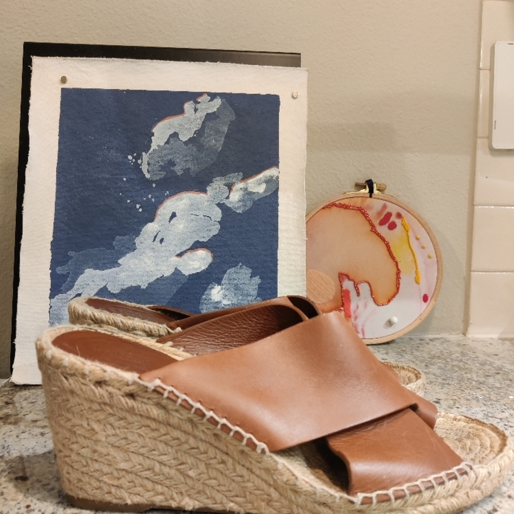 Brown Leather Wedge Espadrille Sandals By Vince, Size 10 (EU 40)